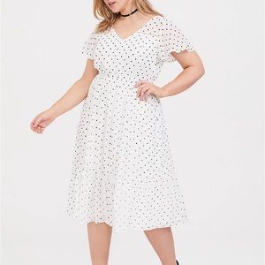 WHITE POLKA DOT CHIFFON MIDI DRESS